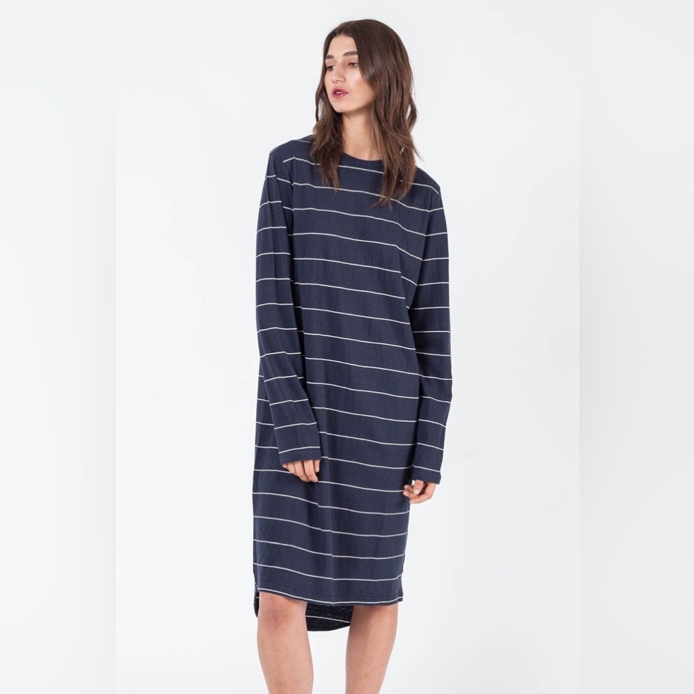 Assembly Label Knit Apollo Striped Dress 10 Navy White Stripes Long Sleeves